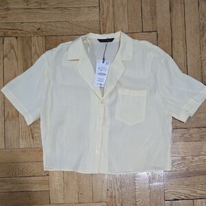 Zara Soft Yellow Button-Up Blouse